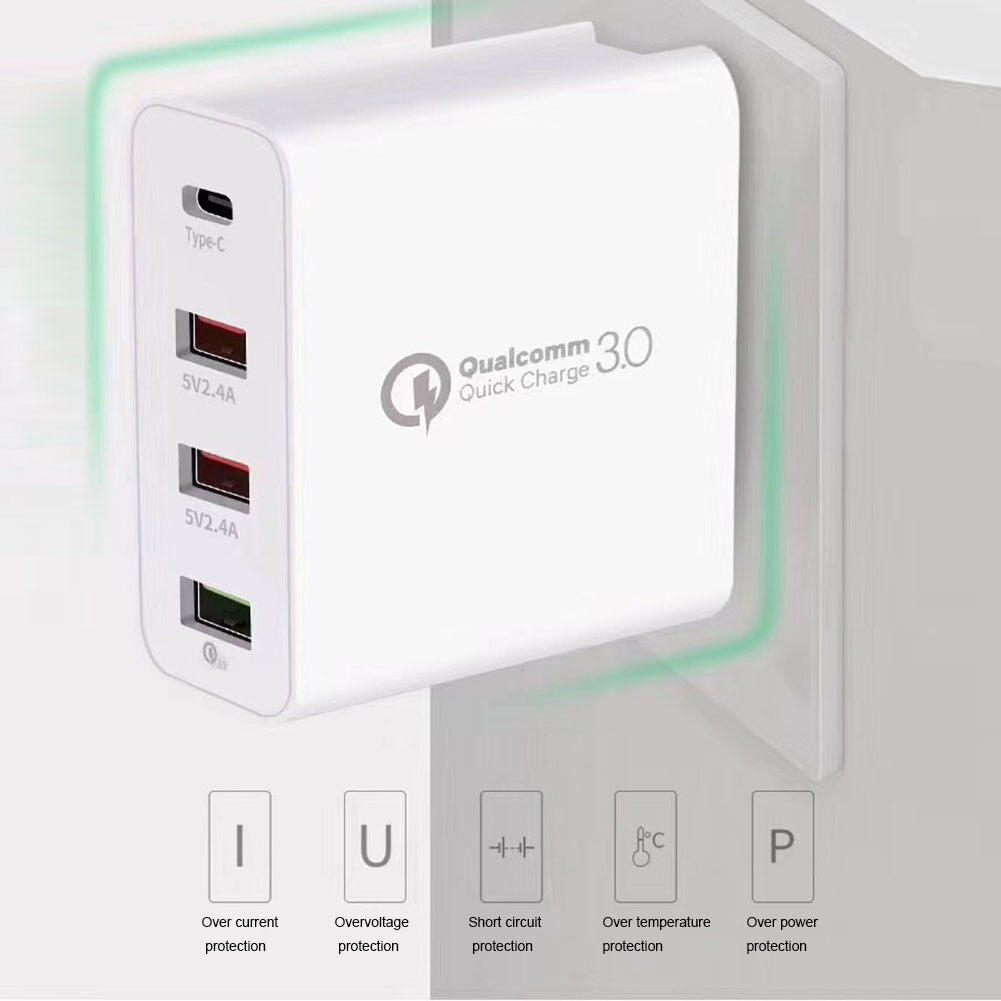 4 Ports Universal Car Wall Charger Power Supply Travel Adapter 48W PD Type C USB Mobile Phone Tablet Home Portable Fast Plug