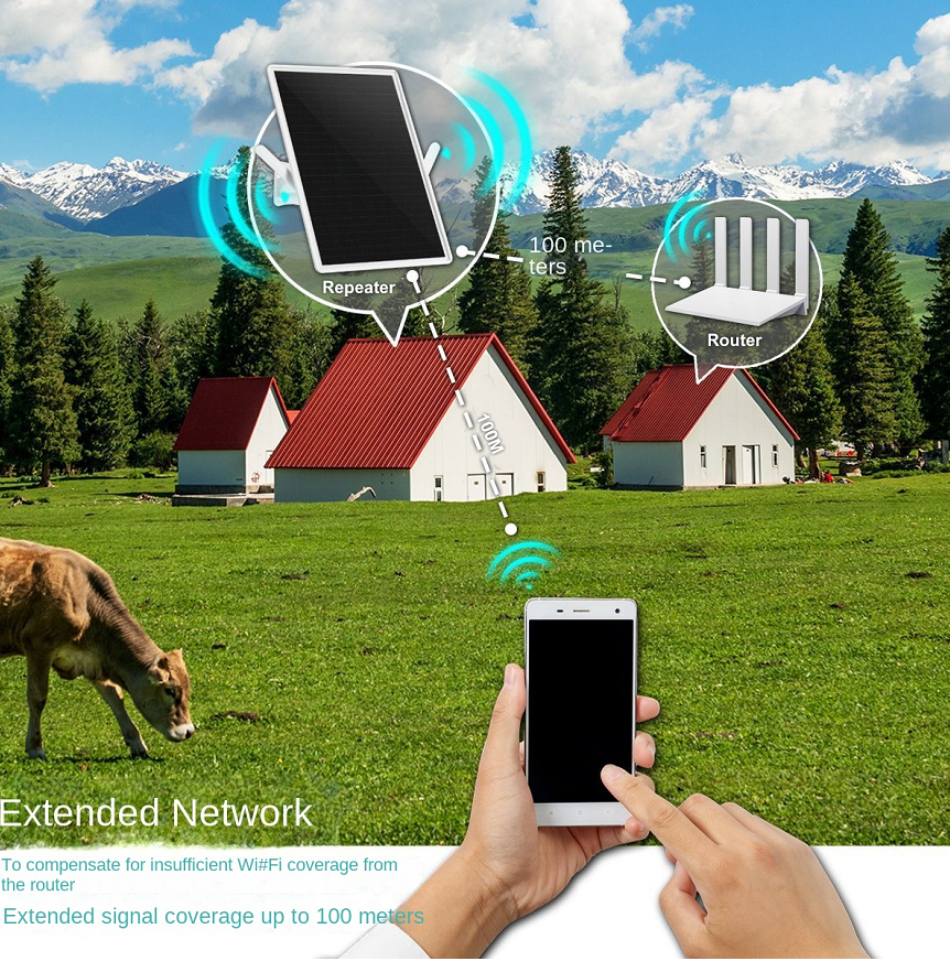 Solar Powered Signal Repeater Mobile Phone Signal Receiver Wireless WiFi Extender WiFi 6 Signal Amplifier