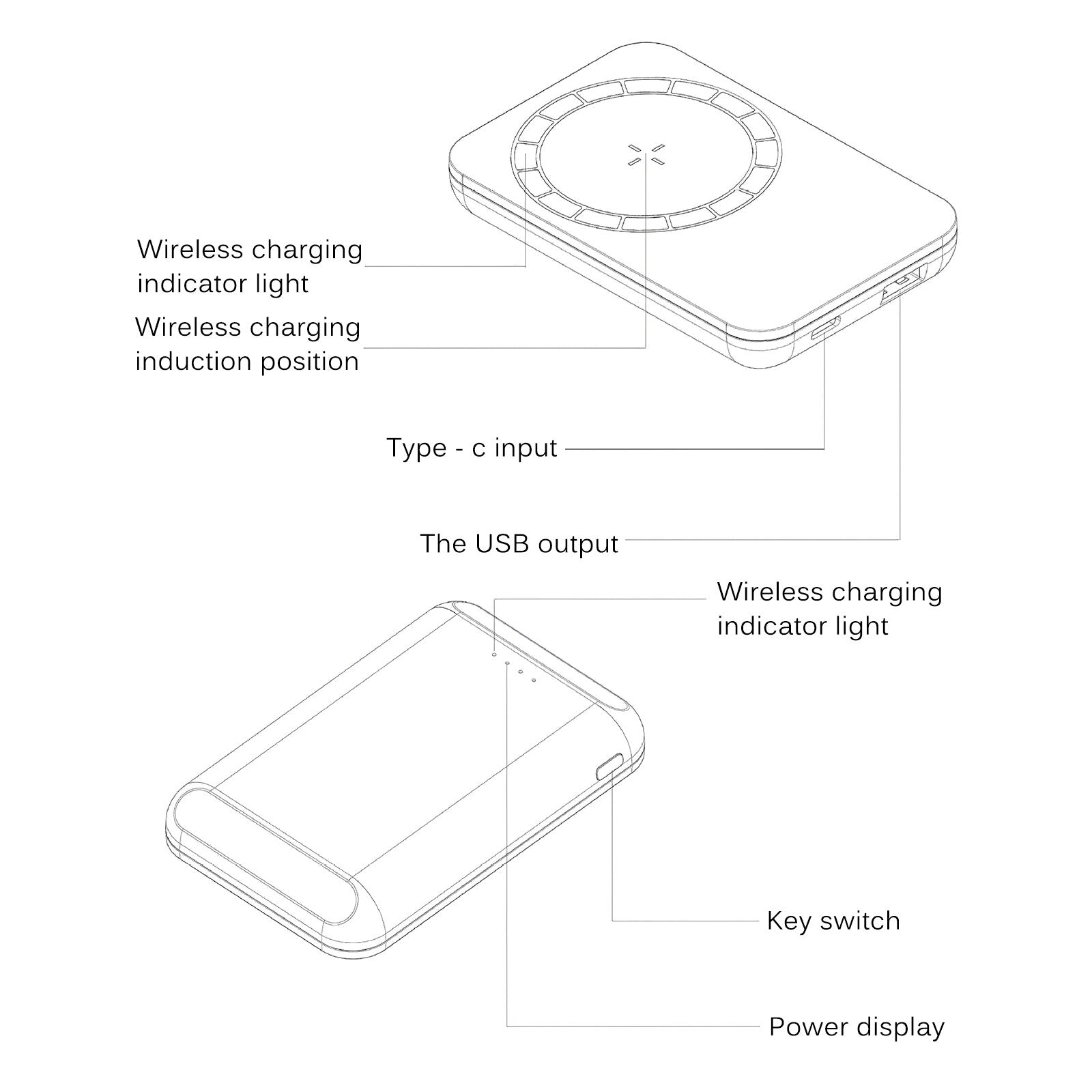 Built-In N52 Magnet Power Bank 5000mAh Front View